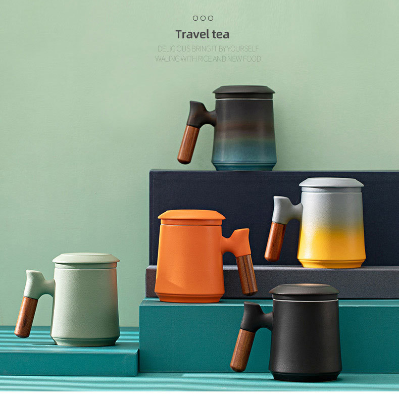 陶瓷馬克杯帶蓋過濾辦公杯個人杯茶水分離杯公司送禮禮盒刻字LOGO